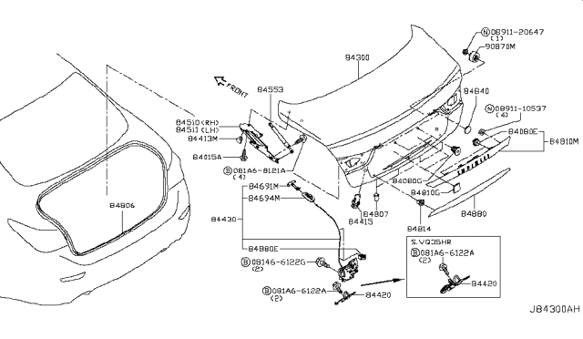 2014 Infiniti Q50 Trunk Lid & Fitting Diagram 1