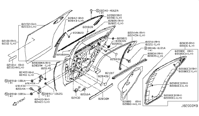 2016 Infiniti Q50 Rear Door Panel & Fitting Diagram 2