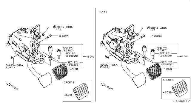 2015 Infiniti Q50 Brake & Clutch Pedal Diagram 2