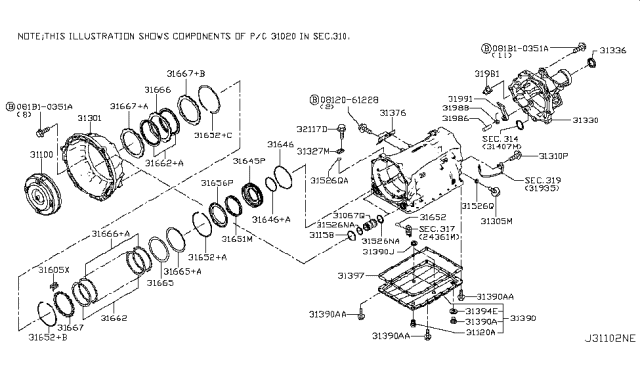 2015 Infiniti Q50 Torque Converter,Housing & Case Diagram 1
