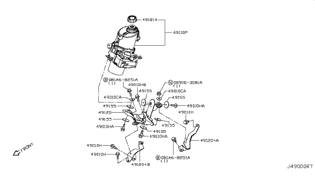 2019 Infiniti Q50 Electric Power Steering Pump Assembly Diagram for 49110-4HK5A