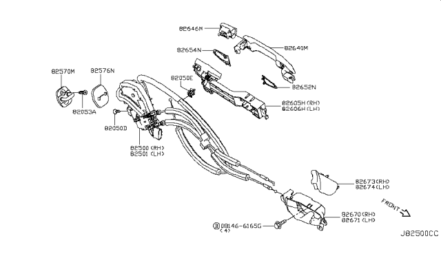 2015 Infiniti Q50 Rear Door Lock & Handle Diagram