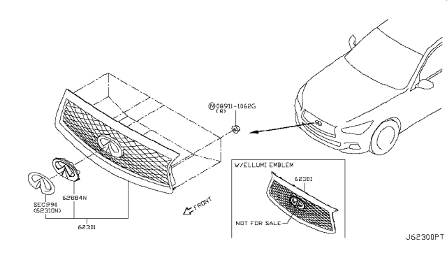 2019 Infiniti Q50 Bracket-Emblem Diagram for 62866-6HH0A