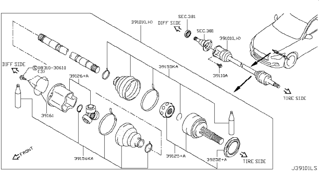 2016 Infiniti Q50 Front Drive Shaft (FF) Diagram 2