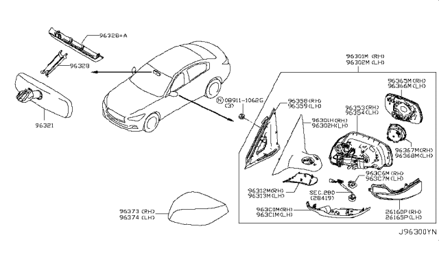 2015 Infiniti Q50 Mirror Assembly-Door,RH Diagram for 96301-4HB1A