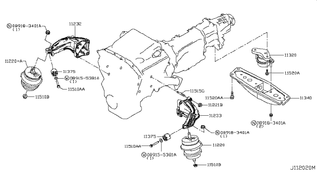 2016 Infiniti Q50 Engine & Transmission     Mounting Diagram 1