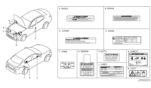 2019 Infiniti Q50 Caution Plate & Label Diagram 1