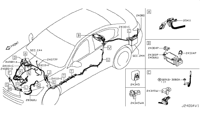 2017 Infiniti Q50 Cable Assy-Battery Earth Diagram for 24080-4GC0A