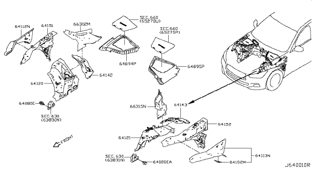 2017 Infiniti Q50 Hoodledge-Lower,Rear LH Diagram for 64141-4GF0A