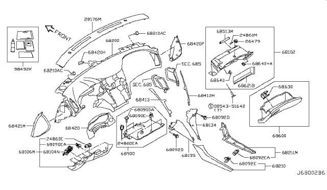 2019 Infiniti Q50 Instrument Panel,Pad & Cluster Lid Diagram 4