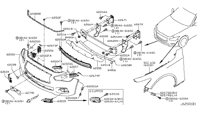 2016 Infiniti Q50 Front Bumper Diagram 2