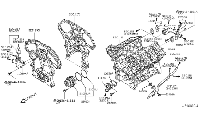 2018 Infiniti Q50 Engine Coolant Thermostat Diagram for 21200-HG00C