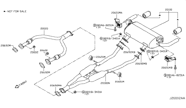 2016 Infiniti Q50 Exhaust Tube & Muffler Diagram 4