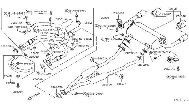 2014 Infiniti Q50 Exhaust Tube & Muffler Diagram 2