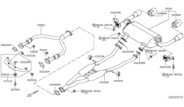 2019 Infiniti Q50 Exhaust Tube & Muffler Diagram 2