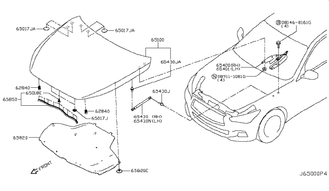 2019 Infiniti Q50 Hinge Assy-Hood,LH Diagram for 65401-JF00B