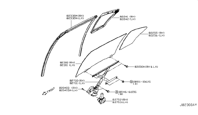 2014 Infiniti Q50 Rear Door Window & Regulator Diagram