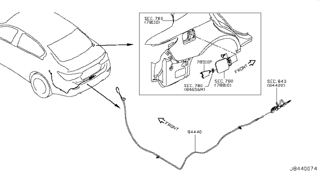 2014 Infiniti Q50 Cable Assy-Trunk Lid Opener Diagram for 84652-4GA1A