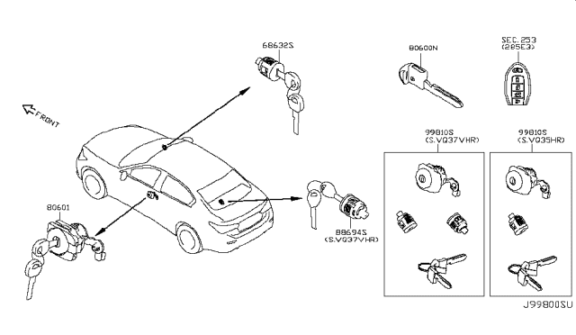 2016 Infiniti Q50 Key Set & Blank Key Diagram 1