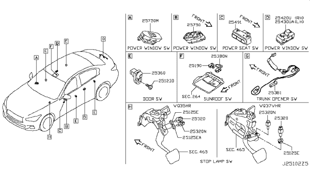 2018 Infiniti Q50 Switch Assy-Trunk Opener Diagram for 25380-4GA0A