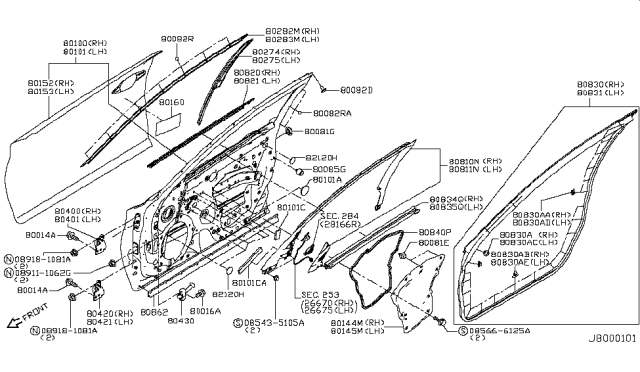 2019 Infiniti Q50 Front Door Panel & Fitting Diagram 1