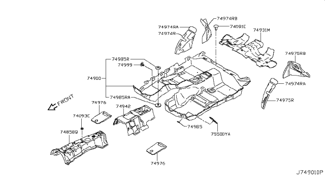 2017 Infiniti Q50 Bracket-Carpet,Front RH Diagram for 74985-6HH0B