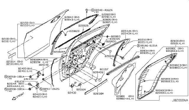 2017 Infiniti Q50 Screen-Sealing,Rear Dr Diagram for 82860-4GA0A