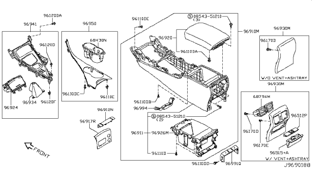 2017 Infiniti Q50 Cup Holder Assembly Diagram for 68430-6HJ0A