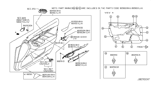 2017 Infiniti Q50 Front Door Trimming Diagram 1