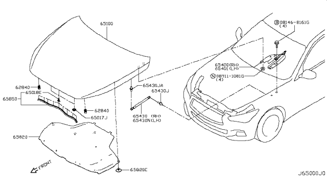 2015 Infiniti Q50 Hood Panel,Hinge & Fitting Diagram