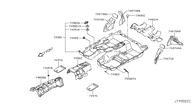 2016 Infiniti Q50 Felt-Front Floor Tunnel Diagram for 74858-6HA0A