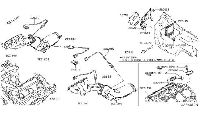 2016 Infiniti Q50 Air Fuel Ratio Sensor Assembly Diagram for 22693-5CA0A