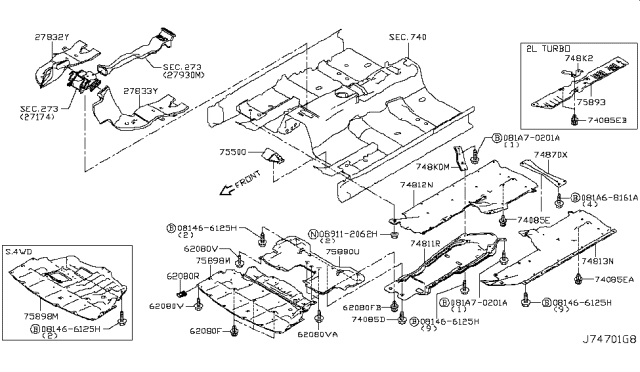 2018 Infiniti Q50 Cover - Floor Under, RH Diagram for 74814-4GA0B