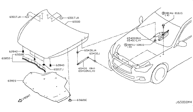 2017 Infiniti Q50 Hood Panel,Hinge & Fitting Diagram 2