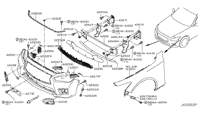 2015 Infiniti Q50 Front Bumper Diagram 3