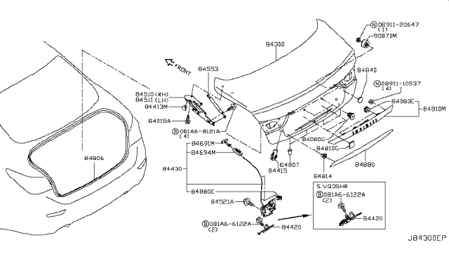 2015 Infiniti Q50 Stay Assembly-Trunk Lid Diagram for 84430-4GA0A