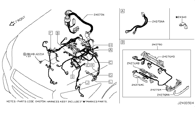 2016 Infiniti Q50 PRTECTOR Harness Diagram for 24276-HG00F