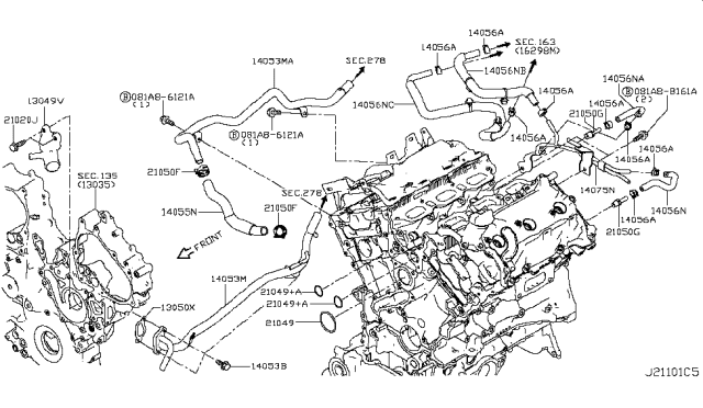 2016 Infiniti Q50 Hose-Water Diagram for 14056-5CA0C