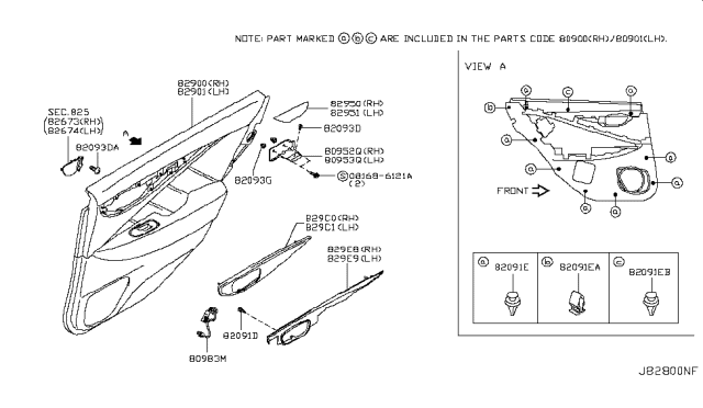 2018 Infiniti Q50 Handle-Pull Rear Door RH Diagram for 82950-2V70B