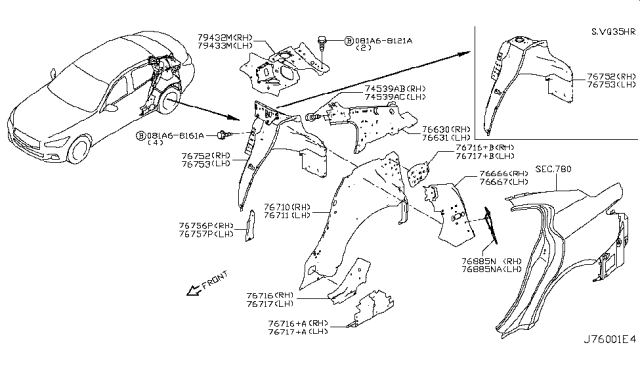 2016 Infiniti Q50 Extension-Rear Wheel House Outer,RH Diagram for 76718-4HK0A