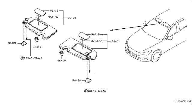 2015 Infiniti Q50 Cover-Sun Visor Diagram for 96420-4GA0A