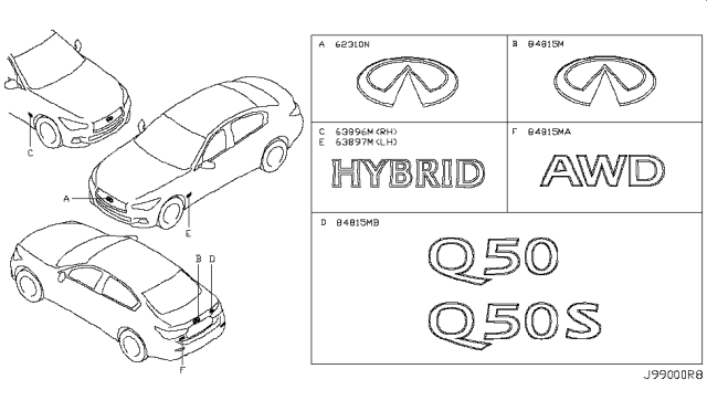 2016 Infiniti Q50 Trunk Lid Emblem Diagram for 84890-4HB4A