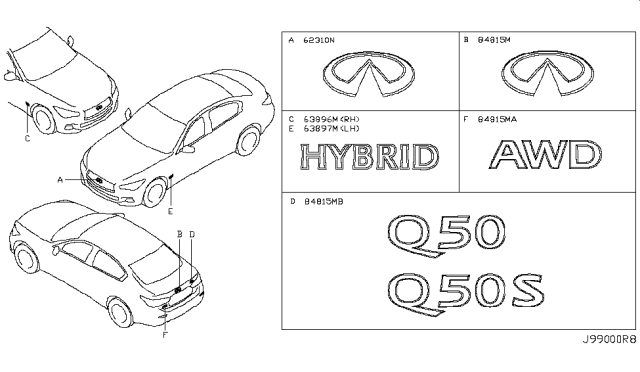 2016 Infiniti Q50 Emblem & Name Label Diagram 1