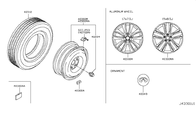 2015 Infiniti Q50 Aluminum Wheel Diagram for D0C00-4GA3A