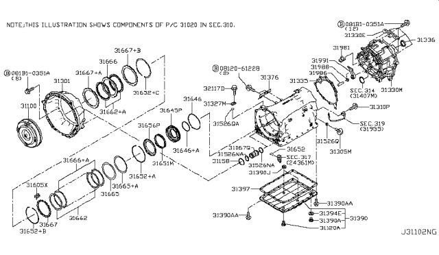 2017 Infiniti Q50 Torque Converter,Housing & Case Diagram 5