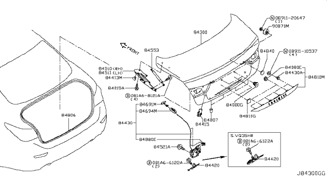 2018 Infiniti Q50 Trunk Lid & Fitting Diagram 1