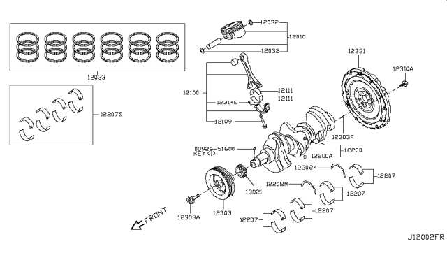 2014 Infiniti Q50 Piston,Crankshaft & Flywheel Diagram 1