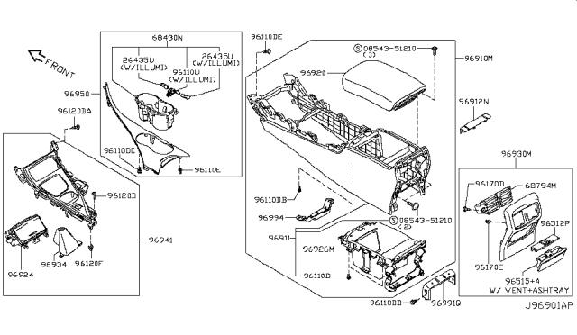 2019 Infiniti Q50 Console Box Assy-Floor,Rear Diagram for 96950-6HL5A
