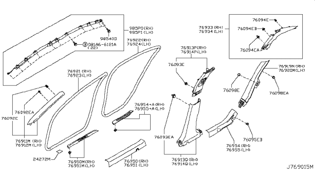 2015 Infiniti Q50 Curtain Air Bag Module Assembly, Passenger Diagram for K85P0-4GA0A