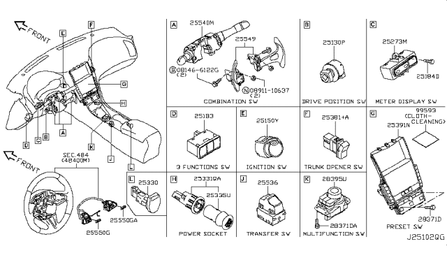 2015 Infiniti Q50 Switch Assy-Combination Diagram for 25560-4GA7A